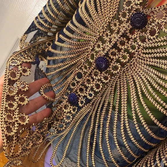 VINTAGE HANDMADE Gorgeous Fancy Festival Transulent Cover Up Top - Picture 9 of 11